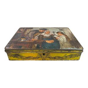 Vintage Belgian Cookie Tin With Lid S.A. Biscuits Delacre NV Metal Box Religious